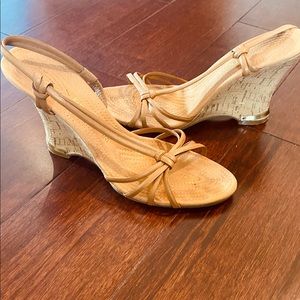 Enzo Angiolini Tan Cork Heel Strappy Sandals!